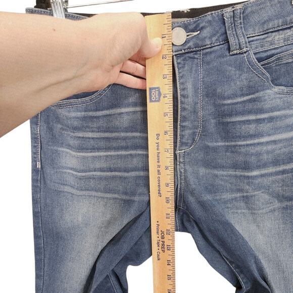 Democracy Ab Technology Skinny Jeans 10 Womens Med Blue Faded Distressed Raw Hem - Picture 7 of 12